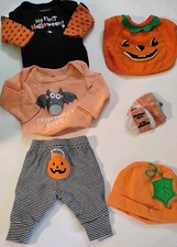 LOT 6 Baby Unisex Halloween Outfits Access. Sz NB 1st Halloween, Bats Pumpkin