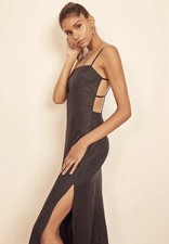 Reformation Leo Linen Black Midi Dress Strappy Open Back Size 10