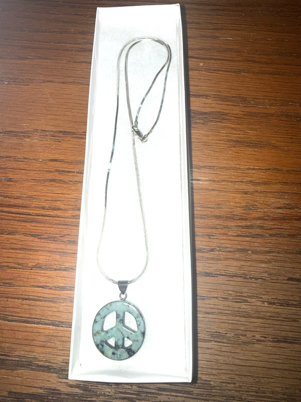 Vintage 925 Italy Sterling Silver 20"  Green African Turquoise Peace Necklace