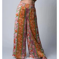 House of Harlow 1960 Satin Floral Print Wide Leg Smocked Waist Pants XS NWOT New