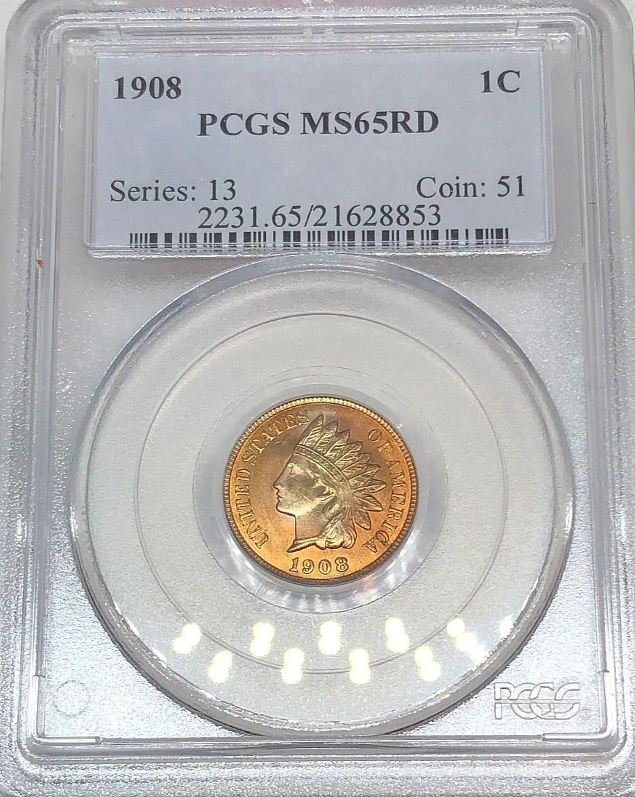 MS 65 Graded 1908 Year Indian Head Small Cents (1859-1909) for