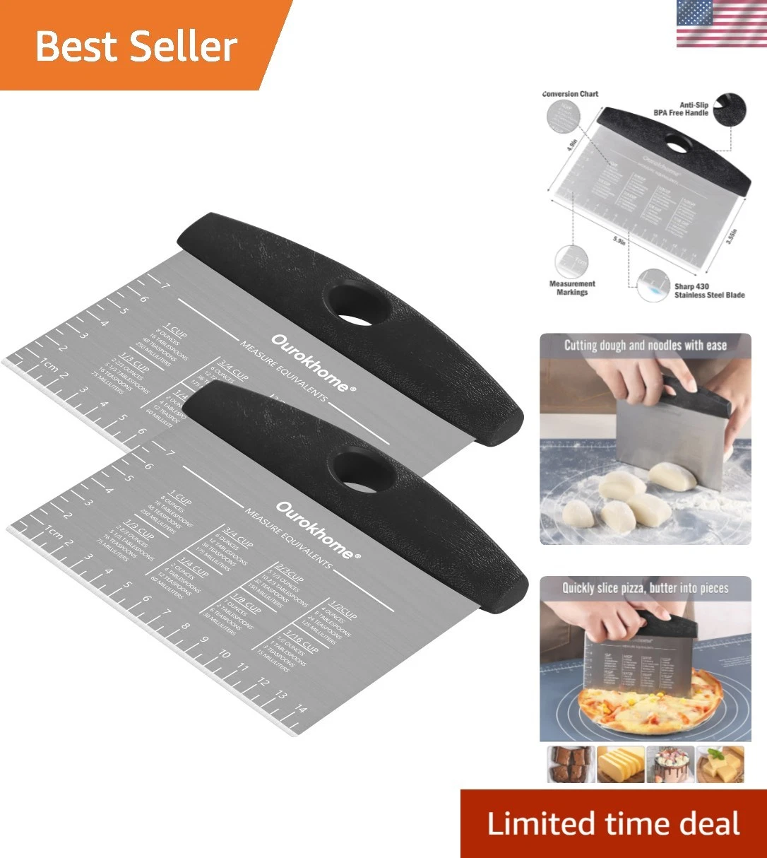 2 Pack Bench Scraper Dough Cutter, Stainless Steel Dough Scraper with Laser-E...
Opens in a new wind