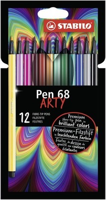 Premium Fibre-Tip Pen - STABILO Pen 68 - ARTY - Pack of 12 - Assorted Colours