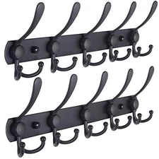  Coat Rack Wall Mounted - 5 Tri Hooks, Heavy Duty, L=16" (2 Pcs) Black