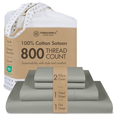 Threadmill 800 Thread Count Cotton Cal King Sheet Set, Sateen, Solid, Grey