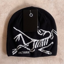 Arc'teryx Black Knit Beanie Hat White Logo Graphic One Size Unisex Adults