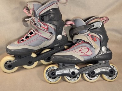 Used K2 Athena T Nine Women's Inline Skates Gray Pink Cancer Ribbon ABEC 5
