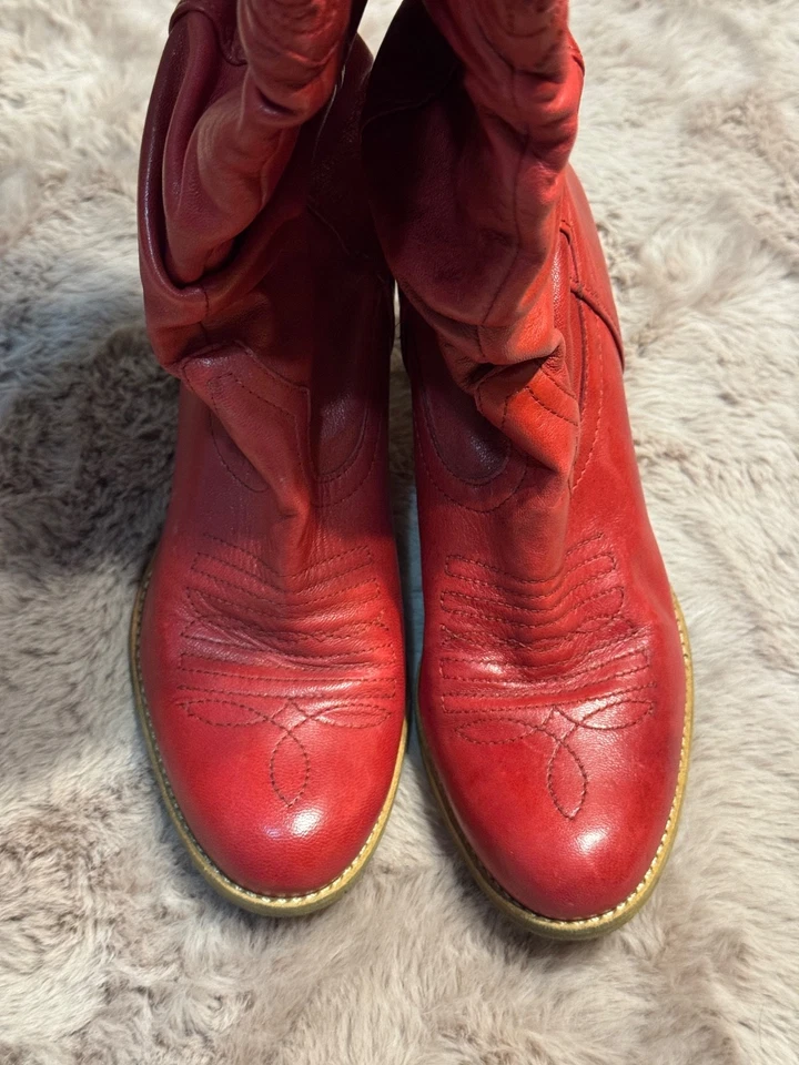 Jessica Simpson Leather Red Cowgirl slouch scrunch Boots size 5.5 - Image 3 of 4