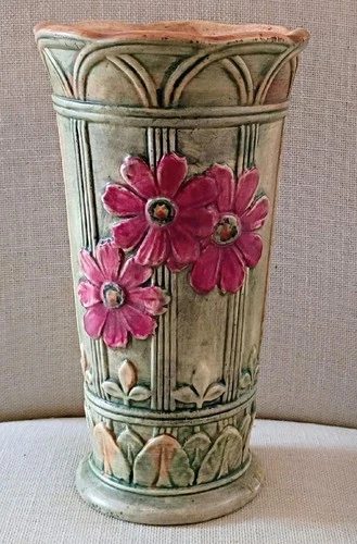 Vintage Weller Pottery Flemish Woodcraft Pink Flower Vase