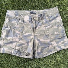A.N.A. Women's Camouflage Cotton Shorts Green Camo Print Cuffed Bottoms Size 10