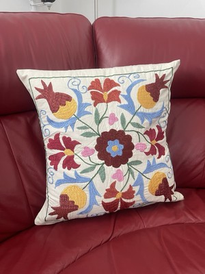 Handbestickter Suzani Kissenbezug, Usbekischer Kissenbezug, Kissenbezug 49x49cm (T)
