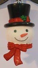 Holiday Time Jumbo Snowman Head Glittered Christmas Ornament 7" Brand New