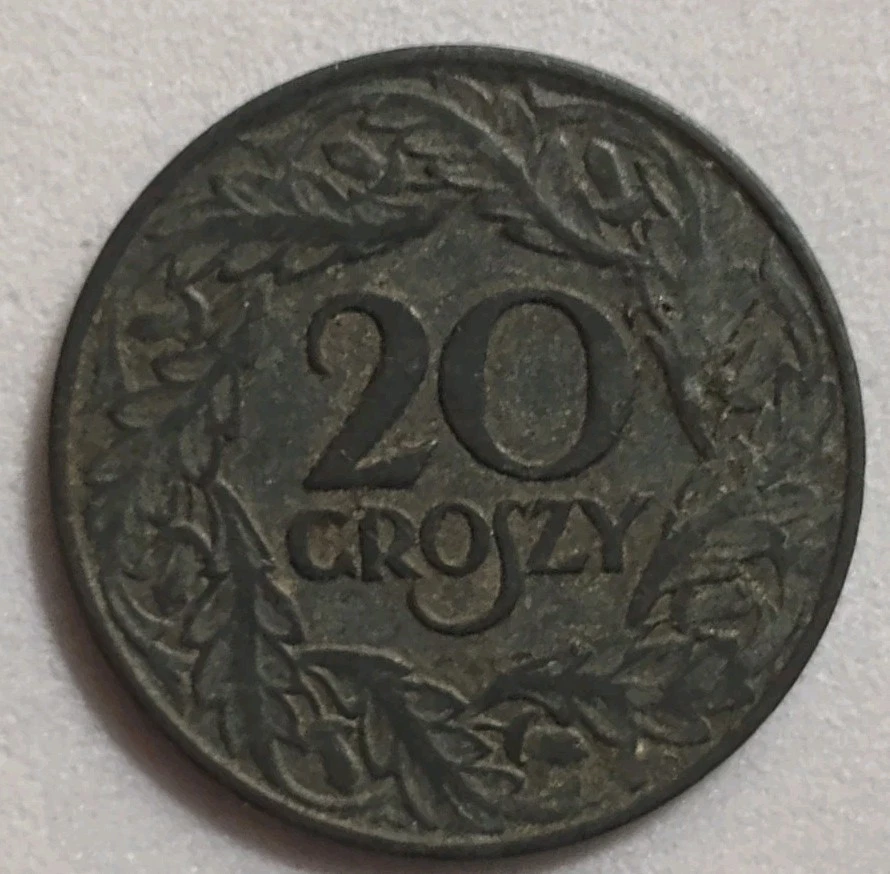 Vintage 1923 Poland 20 Groszy Zinc (WW II German Occupation) Beautiful Detail  - Image 2 of 3