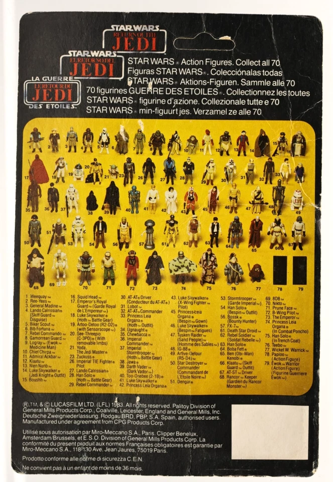 De colección Palitoy 1983 Star Wars ROTJ Nikto Tri Logo Sin perforar 70 espalda RARO Foto 2 de 4