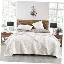 Quilt Set Queen Size, Stone-Washed Chic Rustic Coverlet Full/Queen Cream White