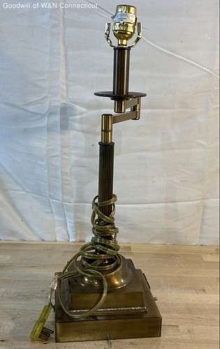 Brass Swing Arm Table Lamp Integrated AC Outlets USB Port Traditional Style