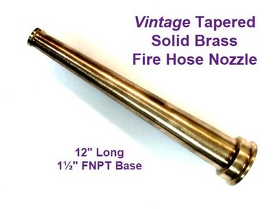 Vintage 12'' Tapered Solid Brass Fire Hose Nozzle 1½'' Base