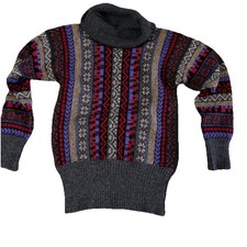 100 Alpaca Wool Vintage hand made Turtleneck Sweater Size S M Fair Isle Peru