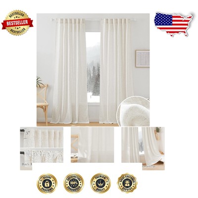Breathable Linen Curtains 84 Inches Long - Soft Light Filtering Drapes, 2 Pack