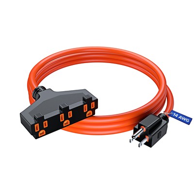 Extension Cord 3FT SJTW 14AWG Orange Multiple Outlet Power Cable ETL Listed
