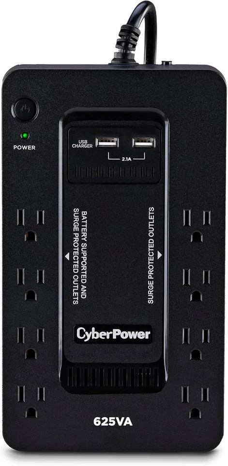 625VA UPS Power Supply with 8 Outlets and USB Ports for Home Office Protection - Image 4 of 4