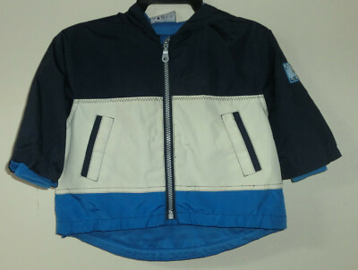 Dunkelblau/blau/weiße Regenjacke mit Kapuze ideal für Übergang Gr. 74