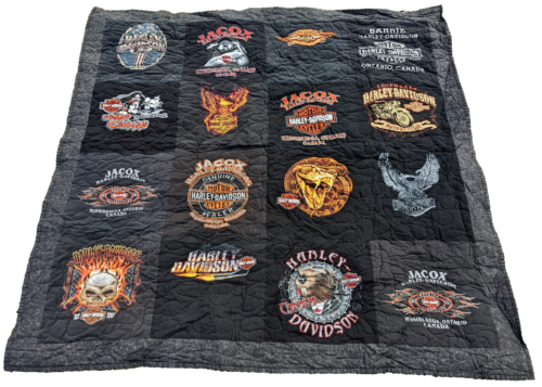 Harley-Davidson Quilted Patchwork Blanket Throw Black HD Motorcycles Blanket - Picture 1 of 10