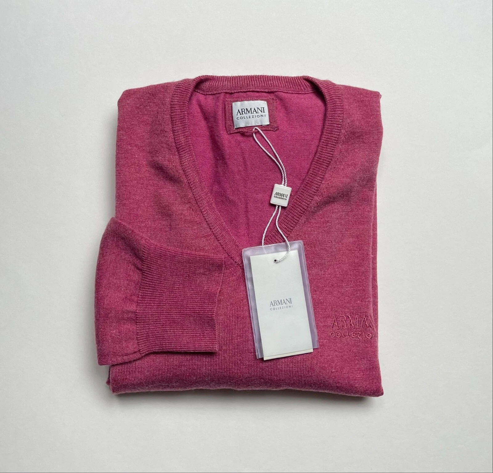 NWT Armani Collezioni V neck Sweater Virgin Wool Pink XXL size Pullover
