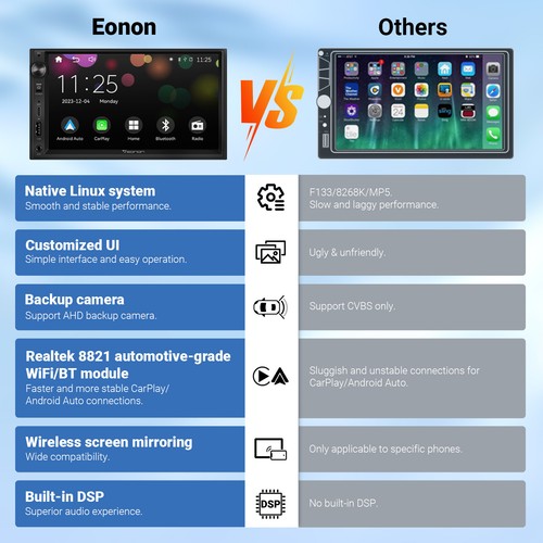 Eonon X3 Car Stereo Double Din with Wireless CarPlay & Android Auto Bluetooth FM - Picture 8 of 16