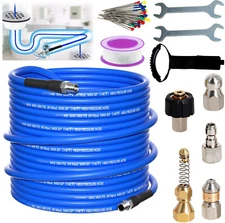 50FT 5800 PSI Sewer Jetter Nozzles Kit Pressure Washer Drain Cleaning Hose Set