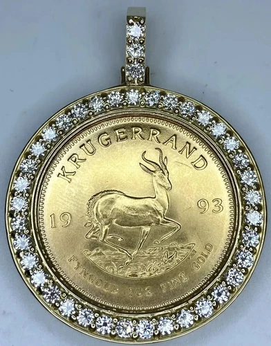 2CT Round Cut Lab Created Diamond South Krugerrand Pendant 14kYellow Gold Plated