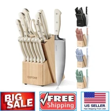 Carote 14 Pcs Knife Set with Wooden Block Stainless Steel Knives with Ergonomic