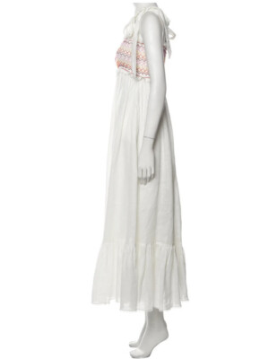 zimmermann white crochet dress Womens Long Linen Smocked & Embroidered Accents 2 Long sleeves Samtkleider Color:Black Purple Lace & Beads Plus Frill dress