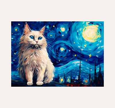 Cat in Starry Night Poster Print Birman Cat 1