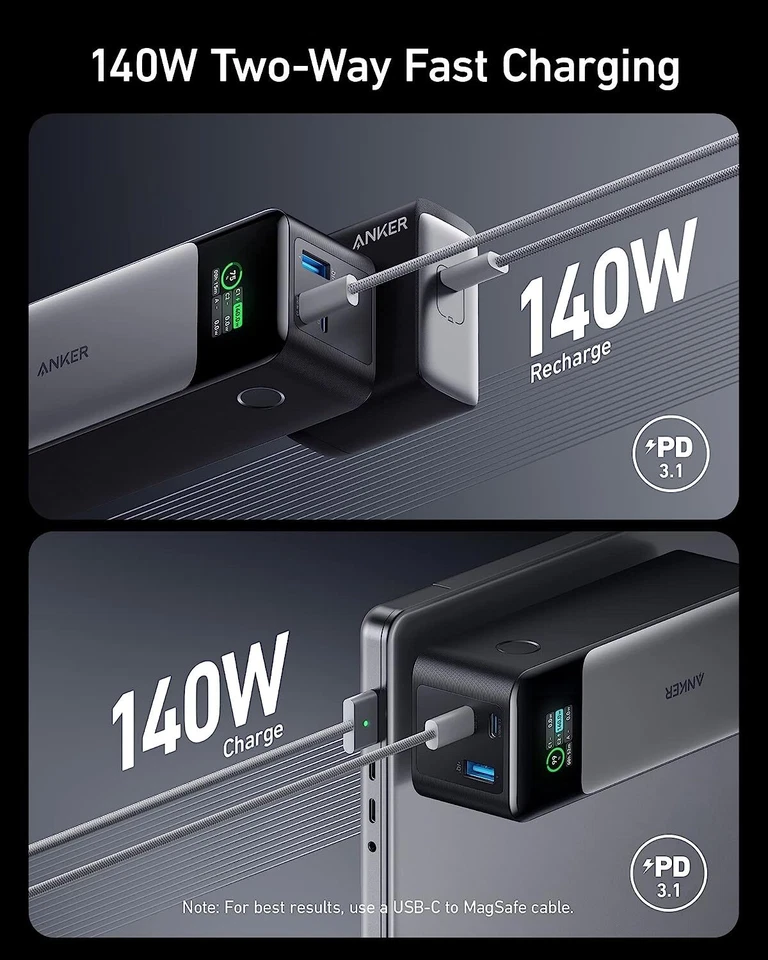 Banco de alimentación Anker 737 24000 mAh cargador portátil de 3 puertos 140 W para iPhone 14/MacBook Foto 2 de 4