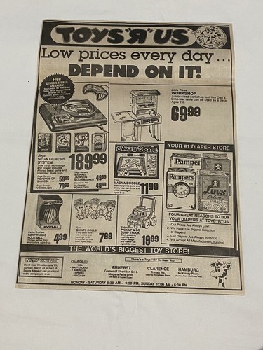 Toys R Us Vintage 1991 Large Print Ad Sega Magna Doodle Wrestlemania VII Buffalo