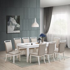 Kings Brand Furniture - Austin 9-Piece Dining Set, Table & 8 Chairs, Gray/White