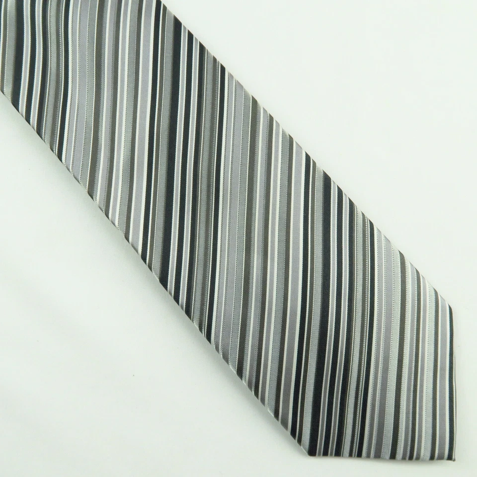 Alexander Julian Colours Mens Neck Tie Black Silver Striped Hand Made 58"x3" - Image 2 of 4