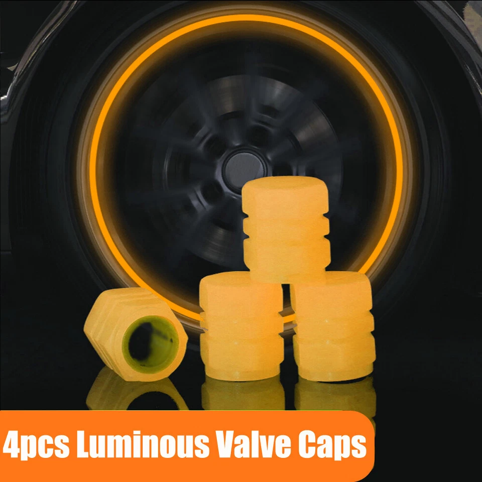 4Pc Orange Luminous Tire Valve Cap Vehicle Car Wheel Dust Cover Glow In The Dark - Image 2 of 4