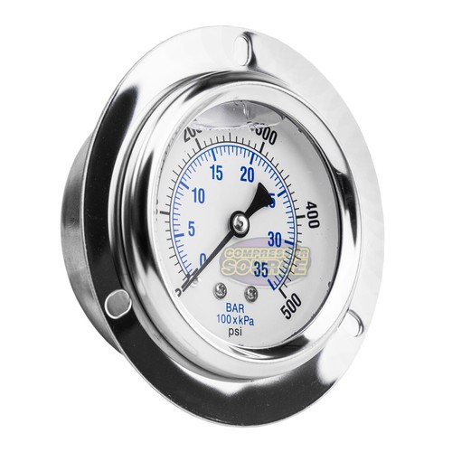 2.5" Liquid Filled Pressure Gauge 0-500 PSI 1/4" NPT CBM Panel Flush Mount - Picture 3 of 6