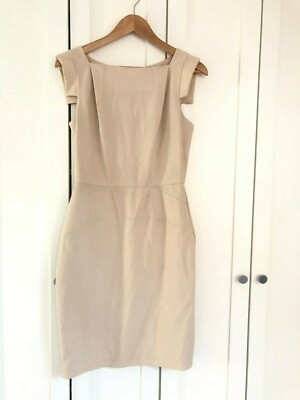 SINGLE Sheath Dress Beige Architectural Strong Shoulder sz 4 Career  Cocktail | eBay