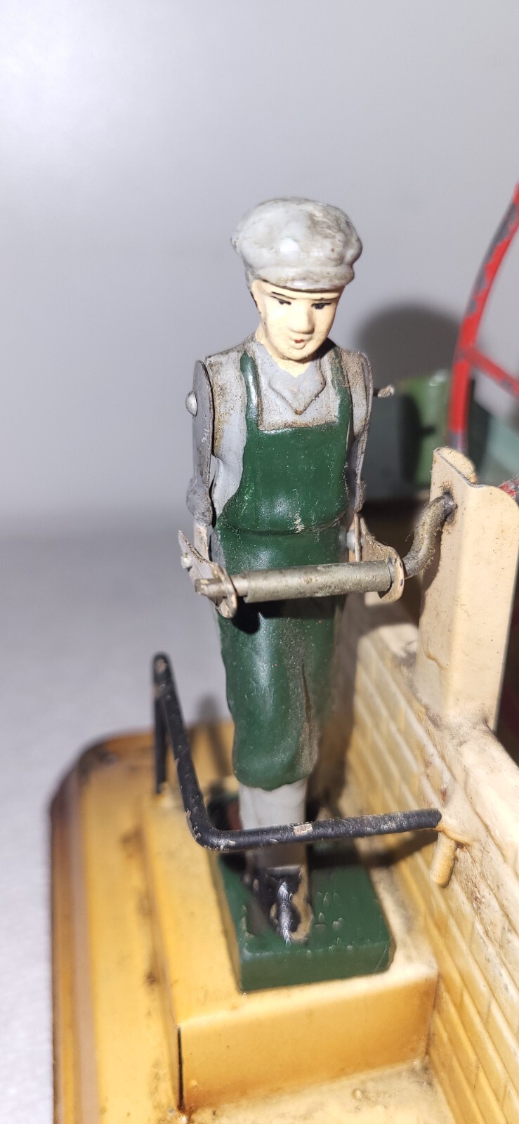 1950's Tin Litho 7in Fleischmann Steam Powered Man at Water Well Cranking Wheel eBay