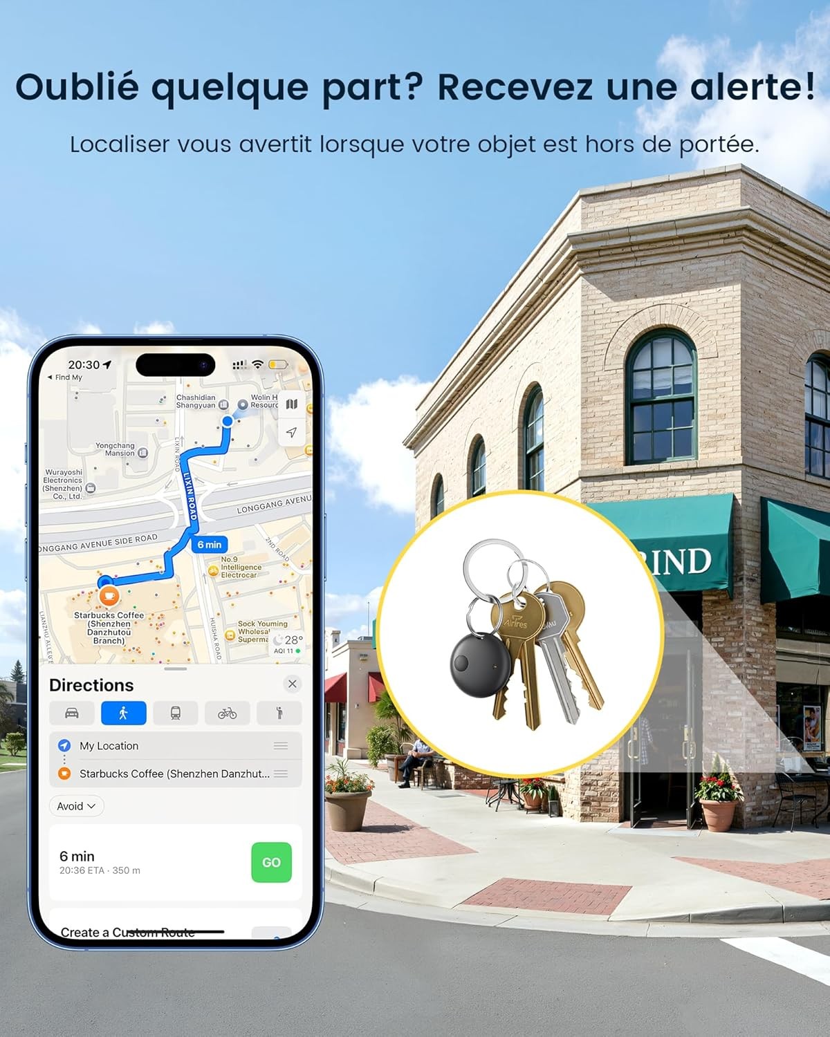 Traceur tag d'objets Bluetooth noir localisateur pour clés compatible Apple Find My iOS