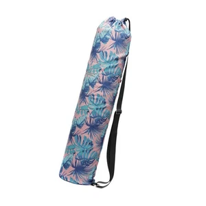 Leaves Printed Canvas Yoga Mat Bag with Zipper Pocket Fashion Single Shoulder