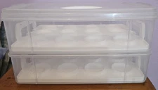 2 Layer 24 Cupcakes Plastic Detachable Cupcake Carrier Storage Container EUC