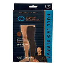 Copper Compression Full Leg Copper Infused Sleeve for Men & Women Sz: L/XL - NWT