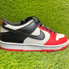Nike Dunk Low EMB Boys Size 6Y White Red Black Athletic Leather Shoes Sneakers