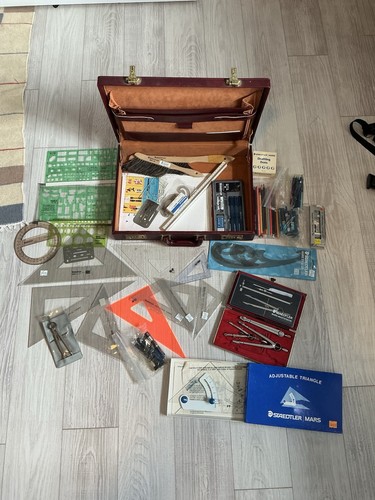 Large Vintage Drafting Tool Lot Made In Germany Stencils, Brushes, Templates Etc