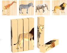 Wooden Animal Chunky Puzzles for Toddlers 2 Years - Montessori 4 in 1 Safari An