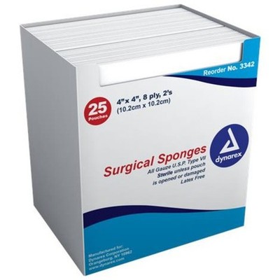 Dynarex Surgical Gauze Sponge Sterile 4'', PACK OF 1 (25pouches)